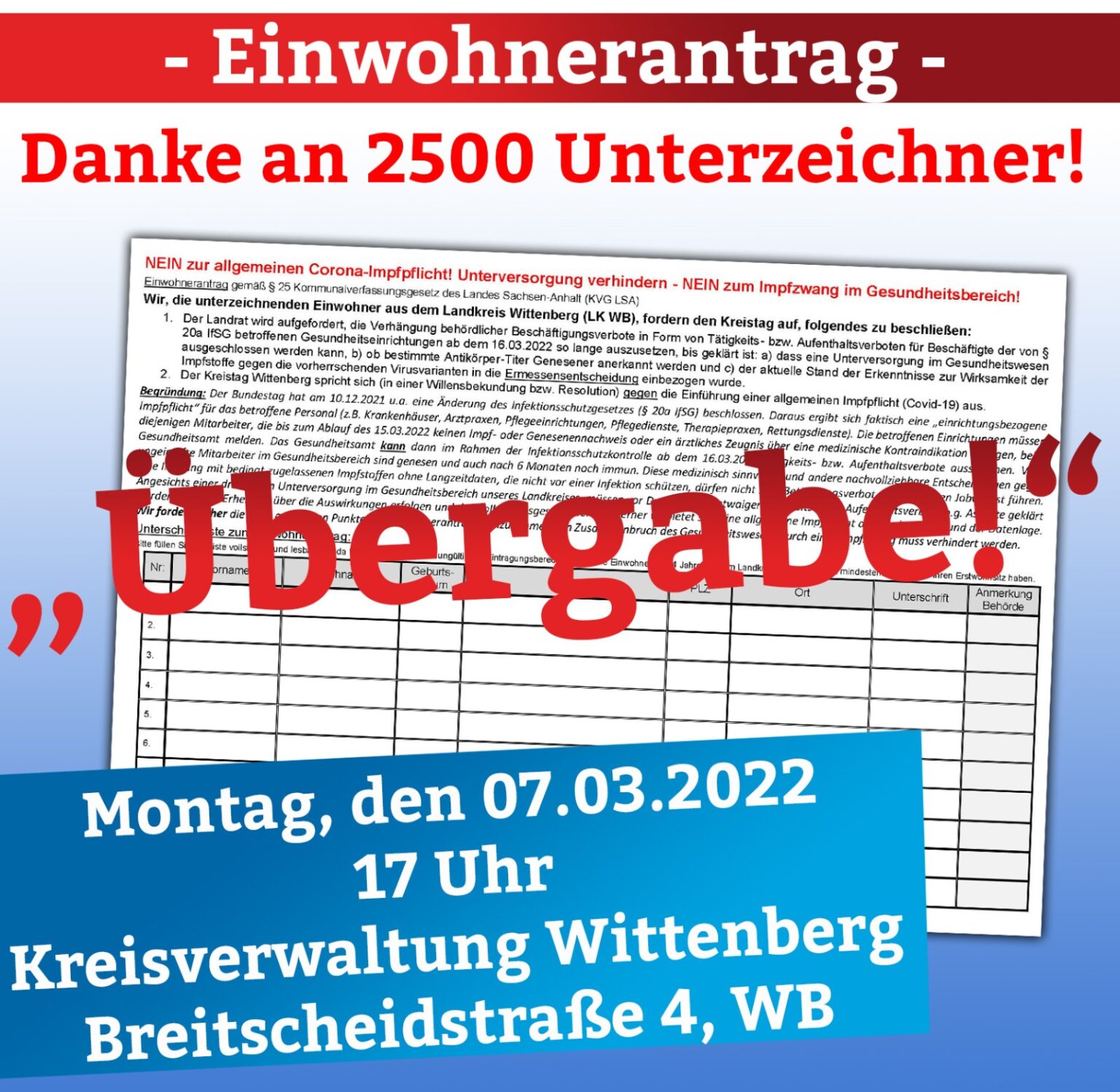 Pressemitteilung zum Einwohnerantrag AfD Kreisverband Wittenberg